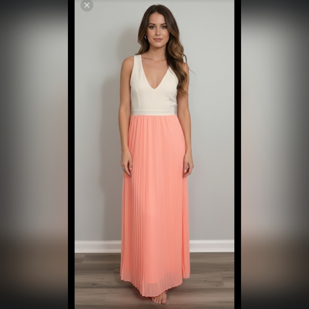 ⭐NWT Charlotte Russe Maxi Lined Cross Cross Back Dress Neon Orange